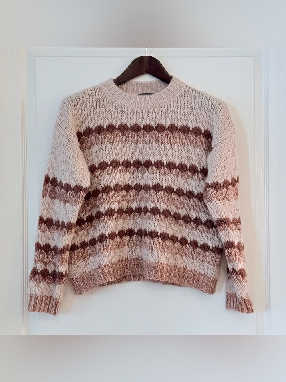 Soft Pink and Brown Crewneck Sweater - Made in Italy